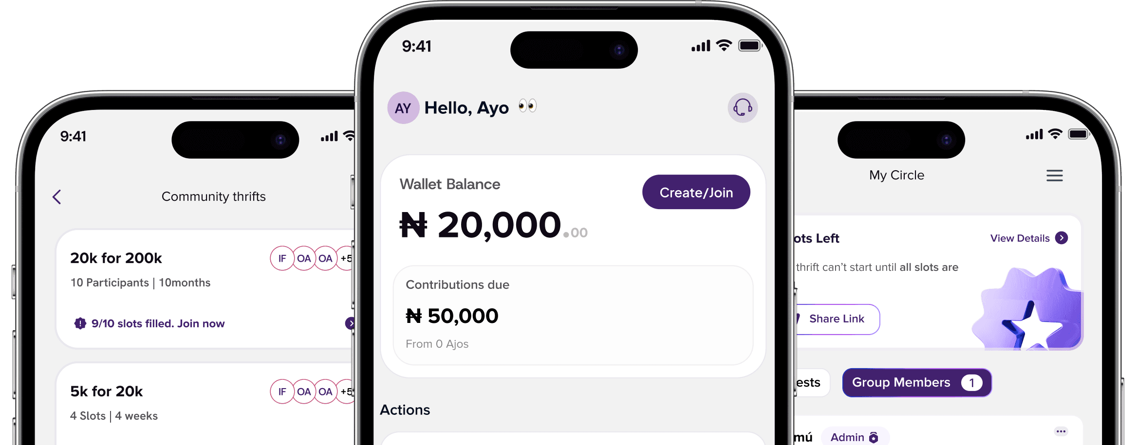 CircleFunds mobile app screens